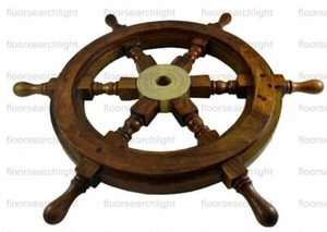 Wooden Ship Wheel 18 Inch Brown Superb Authentic (Central Hub) | Boat Steering - Picture 1 of 4
