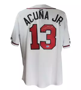Ronald Acuña Jr. Camiseta deportiva de béisbol personalizada de los Braves firmada L Beckett 164314 - Imagen 1 de 5