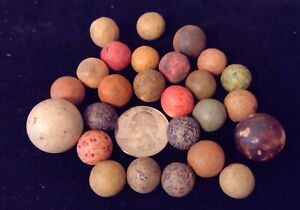 Antique Vintage Lot Of 26 Clay, Stoneware, Crock Marbles Some UV! Very Nice!
