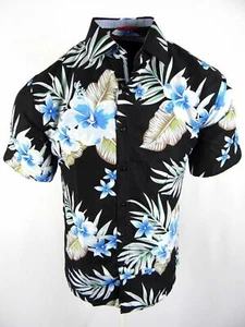 Mens Shirt Black Tropical Floral Short Sleeve Colorful Premier Slim Fit Casual - Picture 1 of 4