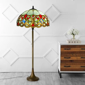 Lampada da terra artigianale in vetro colorato stile Tiffany 16" perfetta regalo Natale UK - Foto 1 di 7