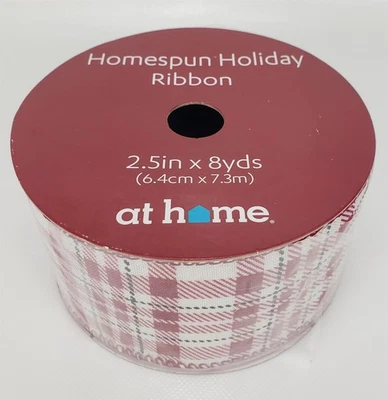 Fita xadrez tartan vermelha e branca Homespun Holiday 2,5", 8yd Natal em casa férias - Imagem 1 de 3