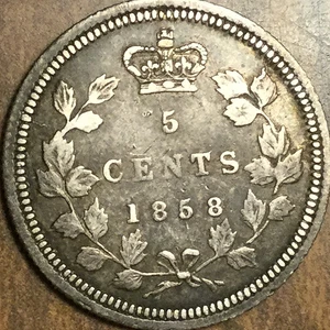 1858 CANADA SILVER 5 CENTS COIN - Picture 1 of 3