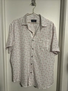 Visitor Premium Flamingo Button Up Kurzarm Weiß Herren Stretch Hemd - L - Bild 1 von 8
