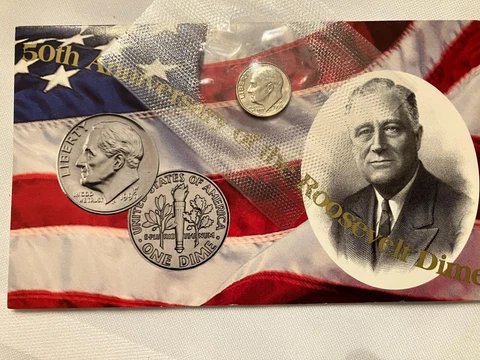 1996 W dime - FDR 50th Anniversary Issue in original Mint set cello with COA Cover