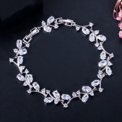 New Luxury Women Girl Jewelry Shinny White Topaz Gemstone Charm Silver Bracelets - Image 1 of 4