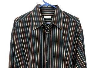 Ghirardelli Mens 2XL Button Down Shirt Striped Long Sleeve Brown Made In Italy - Picture 1 of 10