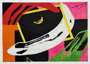 Andy Warhol (Handmade) Drawing On old Paper Signed & Stamped, Vtg Art - Picture 1 of 4