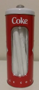 Coca Cola Coke Metal Tin Straw Holder - Picture 1 of 7