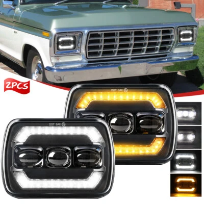 Pair 5x7" 7x6" LED Headlights DRL For Ford E-150 E-250 Econoline Van Club Wagon - Image 1 of 4