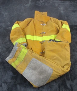 Vintage Globe Firefighter Suit Turn Out Gear Bunker Jacket Yellow 46 35 2002 - Picture 1 of 21