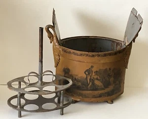 SELTENER antiker französischer Tole-Schwangriff bemaltes Metall 12 EGG Caddy schwarz Senf - Bild 1 von 24