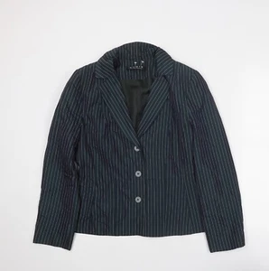Angie Womens Blue Striped Jacket Blazer Size 14 Buckle - Picture 1 of 10