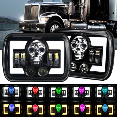 Par de faros LED 5x7 7x6 RGB DRL Hi-Lo DOT para Freightliner FL50 FL60 FL106 Foto 1 de 4