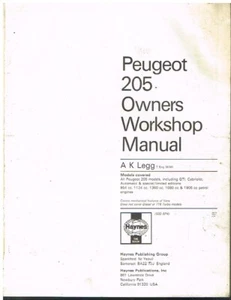 PEUGEOT 205 1.0 1.1 1.4 1.6 1.9 PETROL INCL GTI & CTI '83-88 OWNER REPAIR MANUAL - Picture 1 of 1