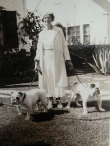 Old Photo Woman in White W Bulldogs Dog Lover 1936 - Picture 1 of 3