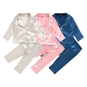Silk Sleepwear Top Pants Outfits Kids Boy Girl Pyjamas Set Nightwear Pjs Satin - Picture 1 of 15