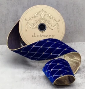 Velvet Diamond Embroidery Pattern Blue Ribbon 2.5" Christmas Tree Wreath Accent - Picture 1 of 1