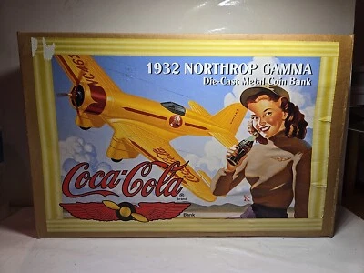 Ertl 1995 Coca-Cola 1932 Northrop Gamma Die Cast Airplane Metal Coin Bank W Key - Image 1 of 4