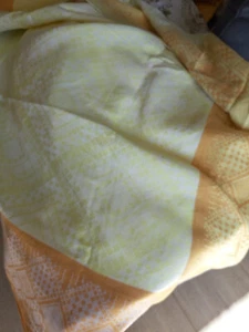 Vintage Orange Yellow White Damask Reversible Tablecloth 165 cm x 147 cm Linen - Picture 1 of 4