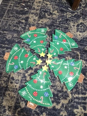 10 Nuevos Platos de Árbol de Navidad de Melamina Wondershop 11" de Largo Verde Amarillo Estrella Foto 1 de 4