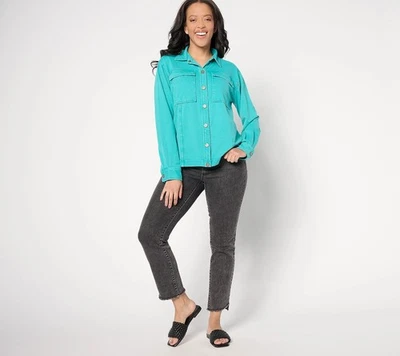 LOGO by Lori Goldstein French Terry Snap Front Jacket Spectra Green XL Used - Image 1 of 3