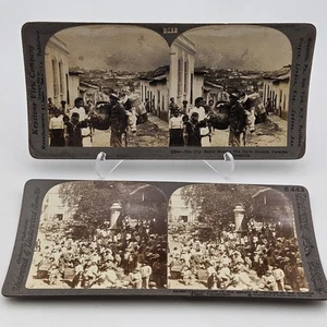 Vintage Anfang 1900 Caracas Venezuela Stereoview Fotokarte Lot von 2 Markt & Bäcker - Bild 1 von 7