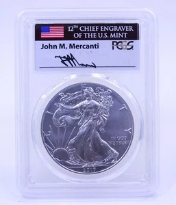 2017 W BURNISHED SILVER AMERICAN EAGLE $1 PCGS SP70 FDOI MERCANTI SIGNED LABEL - Picture 1 of 4