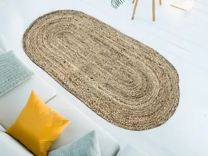 Oval Natural Jute Handmade Braided Rugs 60 cm x 120 cm *Imperfect* Rustic Look - Picture 1 of 9