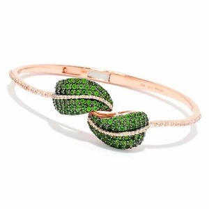 Meher's Jewelry 3.94ctw Chrome Diopside Leaf Bypass 925 Silver Bracelet $560 S/M - Picture 1 of 4