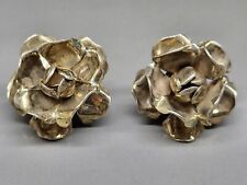 Vintage Mexican Handwrought 3-D Flowers .925 Sterling Silver Clip On Earrings