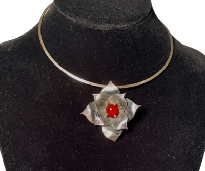 Artisan made Mexican Silver and Carnelian Modern Necklace 55 g - Image 1 of 4