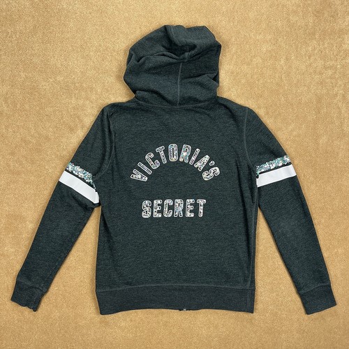 VETEMENTS Victorias Secret felpa con cappuccio giacca donna piccola grigia full zip impreziosita pile