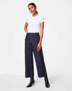 Spanx Zero Waistband Cropped Wide Leg Jeans LG / P - Tummy Control Stretch Denim - Picture 1 of 11