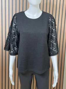 Blusa Anthropologie THML Para Mujer S Negra Poliéster Top Encaje Borde Manga Transparente - Imagen 1 de 9