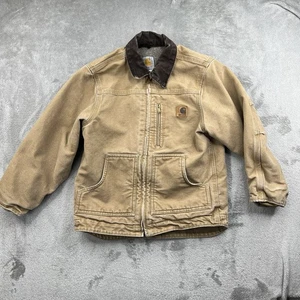 Giacca vintage CARHARTT foderata sherpa bambini taglia media 8 YYC61ML marrone classico USA - Foto 1 di 14