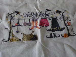 Halloween ‘Witchy Washy’ Counted Cross Stitch Completed w Embellishments - Picture 1 of 5