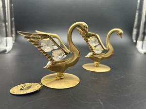 2x-Crystal Delight Swan charm 24k gold plated clear Austrian crystal - Picture 1 of 3