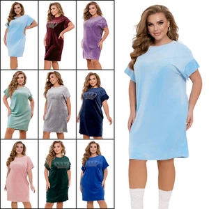Womens Velour Lounge Dress Soft Casual Homewear Nightwear Pockets Loose Fit - Picture 1 of 47