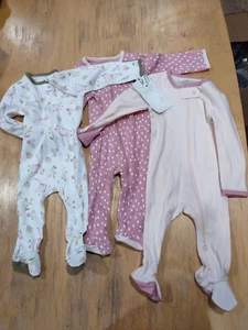 Cloud Island Baby Girls Size 3-6M 3pk Floral/Polka Dot/Solid Footie Bodysuits - Picture 1 of 6