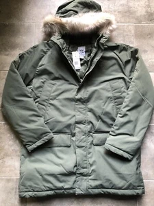 Adidas Men’s PAD Fur Parka Jacket Hooded Long Sz L Olive Green Trefoil Logo NWT - Picture 1 of 4
