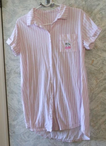EXPRESS sleepshirt dress.Medium.Pink/white striped.Cotton.Short sleeves.Pocket - Picture 1 of 2