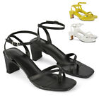 Womens Strappy Ankle Strap Sandals Ladies Square Toe Low Heel Shoes Size 3-8