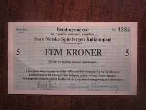 1973 SPITZBERGEN NORWEGEN LADEN NORSKE KULKOMPANI 5 KRONEN - Bild 1 von 2