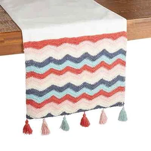Wild Sage Mady Rainbow 72-Inch 100% Cotton Table Runner w/Handmade Crochet NWT - Picture 1 of 4