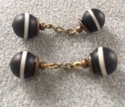 GEMELOS DE ESLABÓN DE CADENA DORADO ÁGATA CON BANDAS VINTAGE Foto 1 de 4