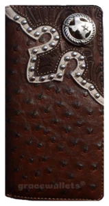 Texas State Mens Wallet Western Bifold Check Book Style W039-32 Ostrich Brown - Picture 1 of 4
