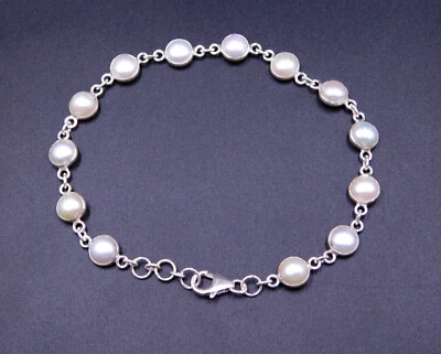 Brazalete bisel de piedras preciosas cabina perlas naturales plata de ley 925 de 7,50 Gm tamaño 8,5" Foto 1 de 3