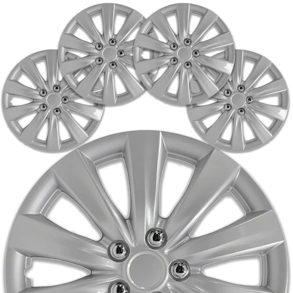 Juego de 4 cubiertas de rueda de 16" tapacubos plateados a presión de 10 radios para neumático R16 y acero Foto 1 de 4