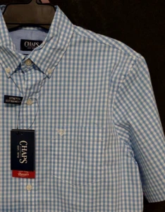 Small Chaps Easy Care Men’s Gingham Checks Button Short Sleeve Shirt BLUE - Picture 1 of 5